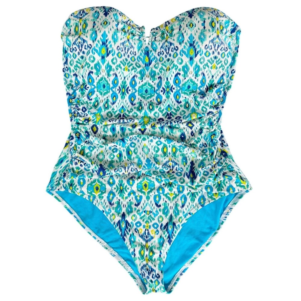Strapless Blue Ikat One-Piece Swimsuit